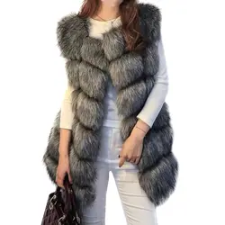 Женское зимнее пальто с искусственным мехом, 2018 повседневные толстовки, теплая тонкая жилетка без рукавов из искусственного меха лисы