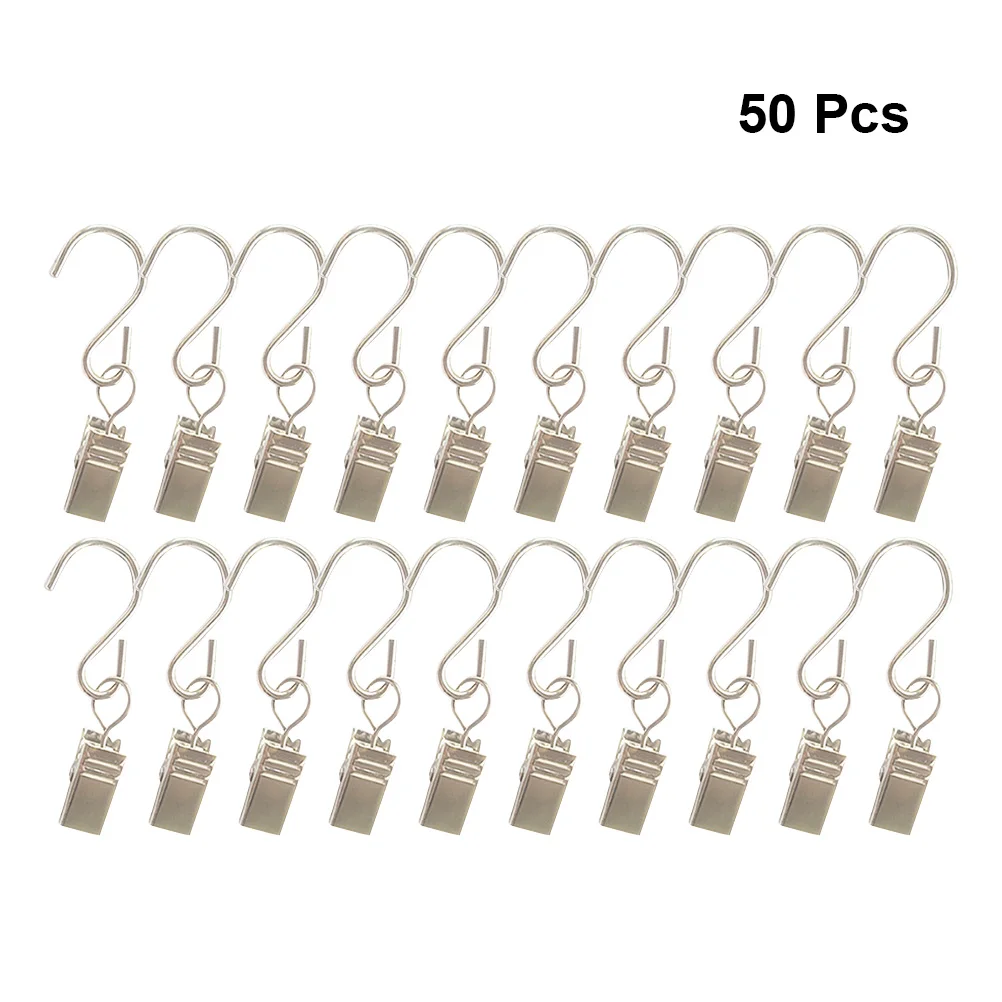 

50PCS Hanging Metal Household Hooks with Clips for Supplies Photo Curtain Picture Activities Outdoor Party