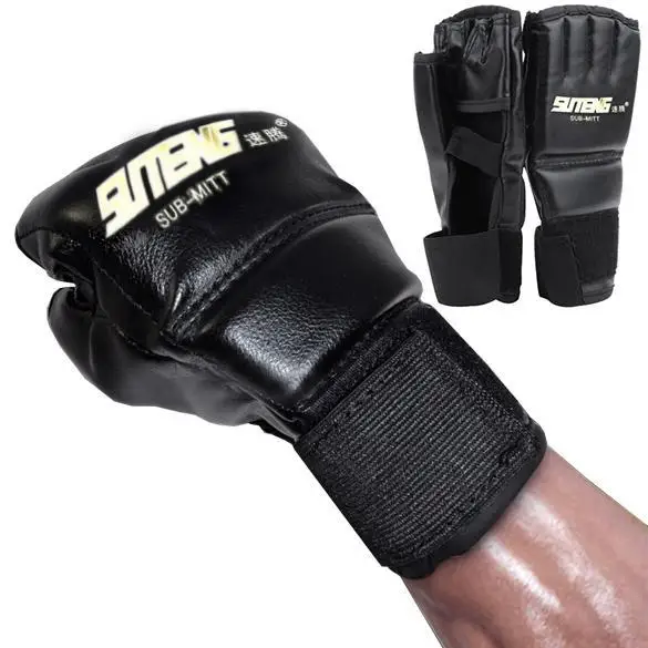 

1Pair PU Leather Gloves Half Mitts Mitten MMA Muay Thai Training Punching Sparring Boxing Glove Cool style punching gloves new