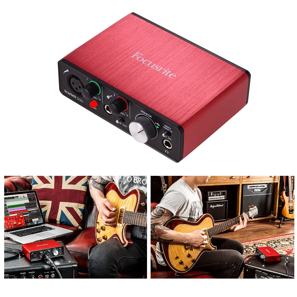 Focusrite Scarlett Solo 2-го поколения USB аудио интерфейс звуковая карта 24 бит/192 кГц с XLR и 6,35 мм входы RCA и 6,35 мм выходы