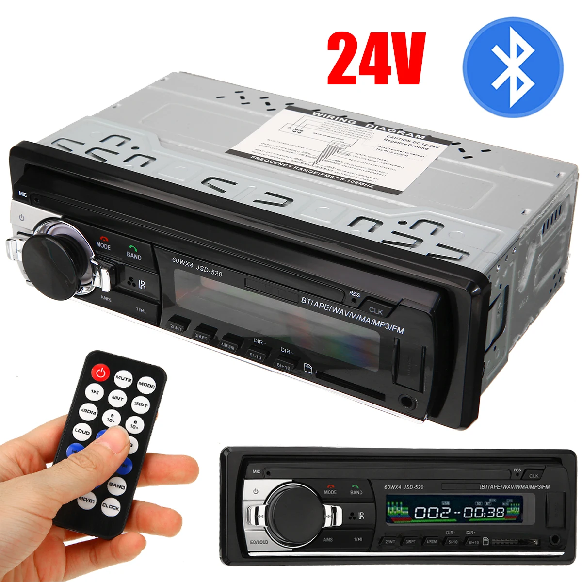 

Car Electronics Radios 1pc JSD-520 24V Car Bluetooth Stereo MP3 Player FM Radio USB SD AUX + Remote