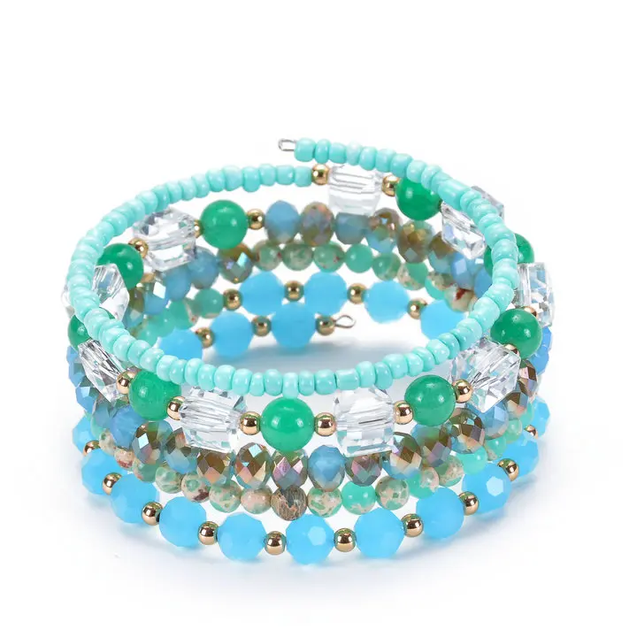 

BRIGHT MOON Geometric Natural Square Crystal Winding Bracelet Natural Stone Faceted Crystal Multilayer for Women Jewelry