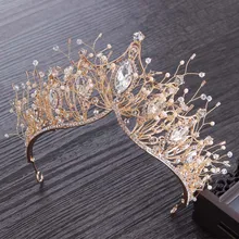 Барокко кристалл Золотая корона для девочек свадебные аксессуары для волос драгоценные камни свадебная тиара невесты Hairwear для женщин голова принцессы ювелирное изделие