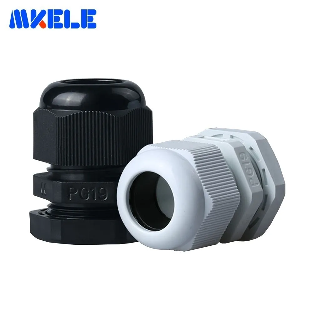 

10pcs/lot Cable Gland Pg19 Black White Plastic Nylon Waterproof Cable Glands Joints Ip68 Cable Connector For 12-15mm Cable