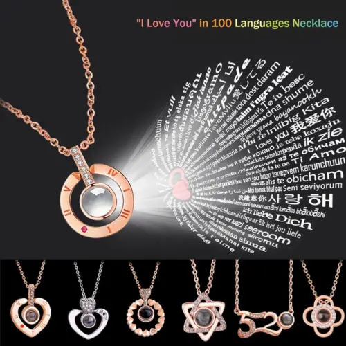 

I LOVE YOU in 100 languages Gold Silver Pendant Necklace For Memory of LOVE
