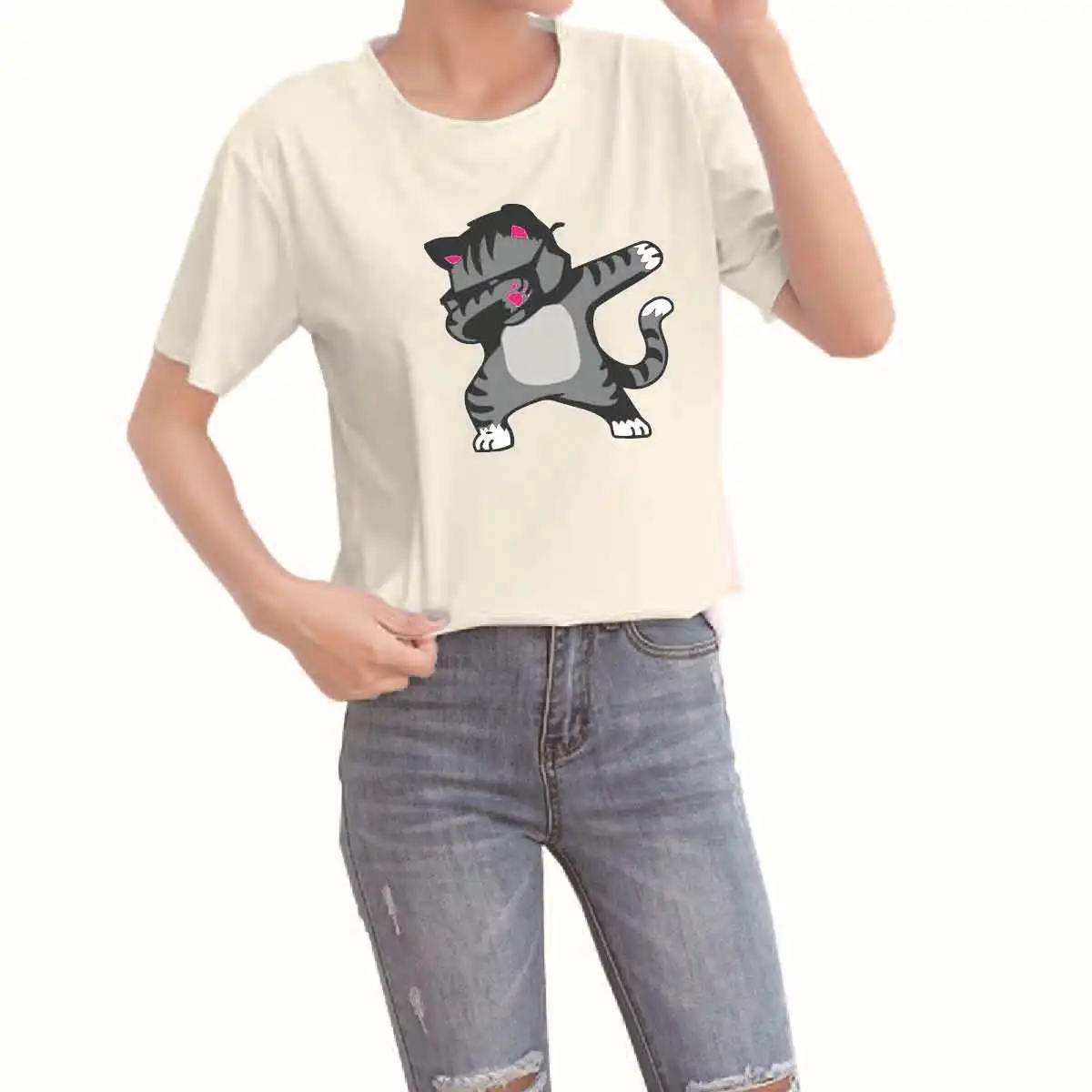 2019 newFashion printed unicorn funny dabbing cat pattern t-shirt Europe and America simple casual versatile clothing | Женская одежда
