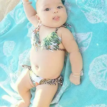 

Baby kid girl cute lace printed bikini suit swimsuit tassel simple beachwear