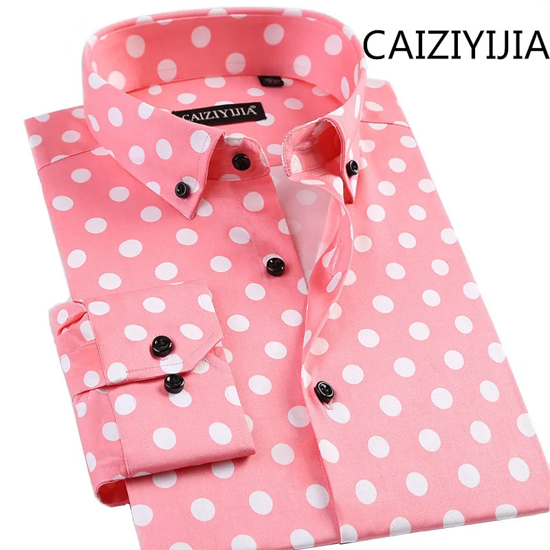 CAIZIYIJIA New Mens Casual Polka Dot Silm Fit Long Sleeve Shirt Fashion Cotton Camisa Social Masculina CAIZIYIJIA New Mens Casual Polka Dot Silm Fit Long Sleeve Shirt Fashion Cotton Camisa Social Masculina