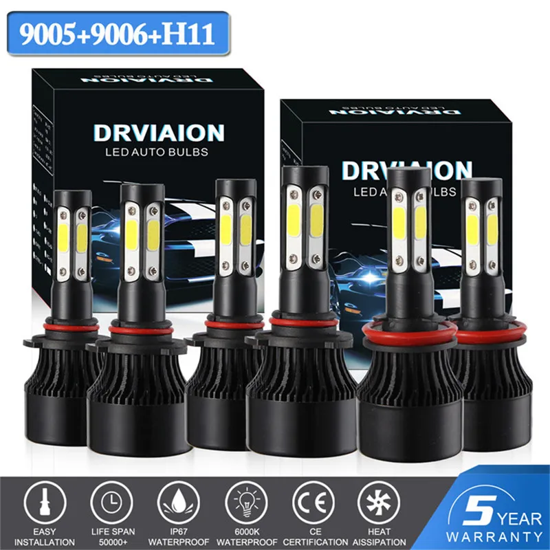 Hiyork Новинка 4 боковых люменов DOB 100 Вт 10000lm H4 Hi lo H7 H11 9005 9006 Автомобильный