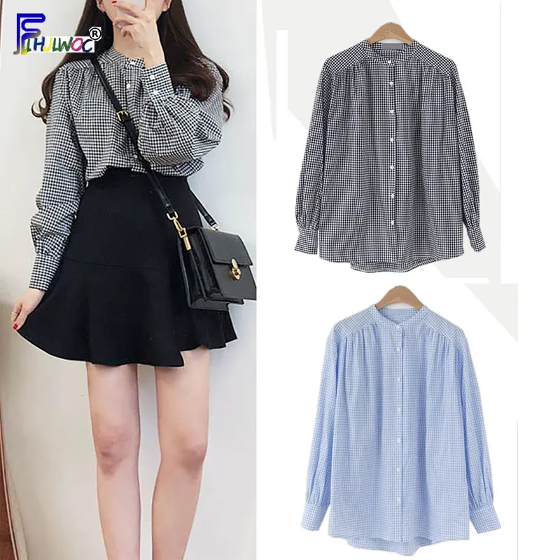 

Black Blue Button Shirts Blouses Women Tops Long Sleeve Casual Boyfriend Shirt Design Top Vintage Cute blusas para mujeres