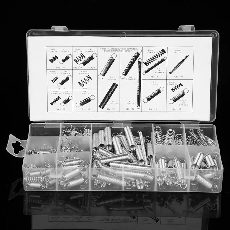 

200Pcs/box Steel Spring Electrical Hardware Drum Extension Tension Springs Pressure Suit Metal Assortment Hardware Kit Assorted