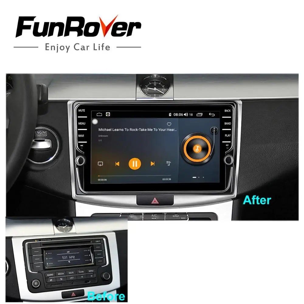 Funrover автомобильный Радио мультимедийный плеер для VW Volkswagen Passat B7 B6/Magotan 8 ядра 2Din Android 9,0 автомобильное радио с GPS навигационная система DVR камера