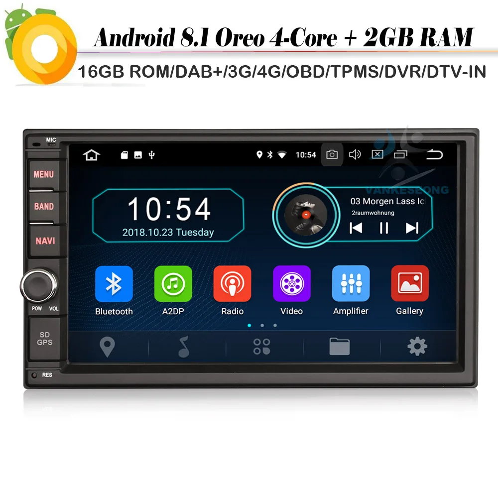 

Android 8.1 Autoradio double din Car stereo WiFi Radio 4G Sat Nav DAB+ Car GPS Navigation Player Bluetooth TPMS DVR OBD RDS BT