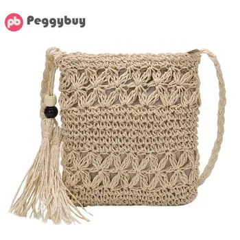 

Solid Color Tassel Shoulder Handbags Women Woven Beach Casual Messenger Bag Strand Toevallige Strozak voor Vrouwen meisje tassen