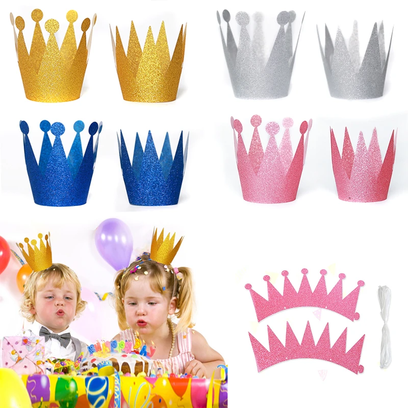 

Newest 2019 12pcs Children Adult Birthday Wedding Party Glitter Prince Princess Hats Crown New