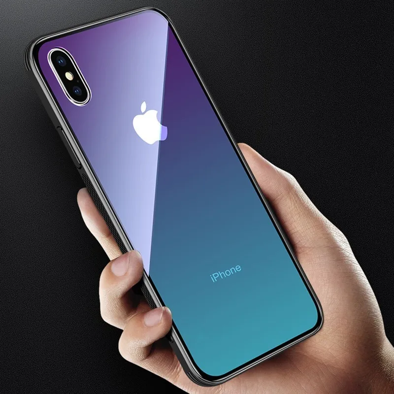 Shiny Gradient Glass Anti-fall Mobile Phone Case Tempered Shell for iPhone XS Max XR X 8 7 6s 6 Plus Full Fit Scratch Resistant | Мобильные