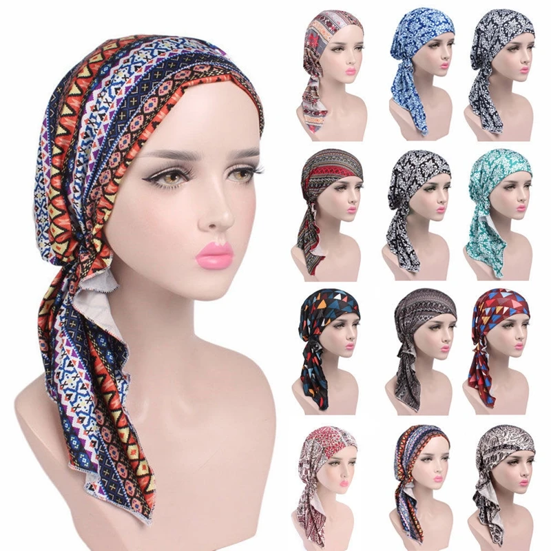 

Women's Floral Muslim Beanie Cap Scarf Cancer Hat for Chemo Hair Loss Novel