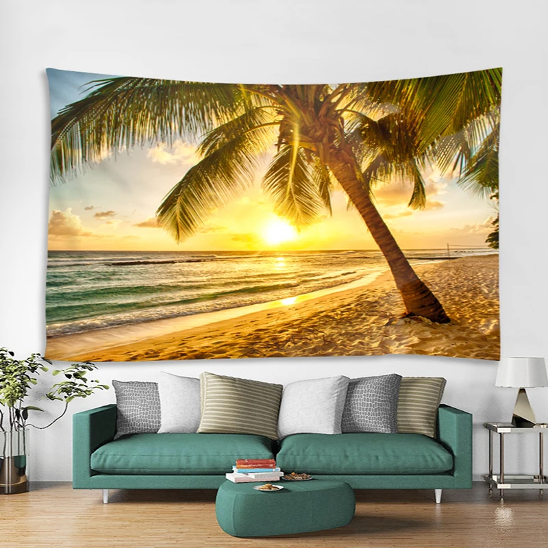 Летний золотой закат кокосовый домашний Декор Морской стены гобелен гостиная спальня прикроватный Настенный Ковер подвесное одеяло, скатерть