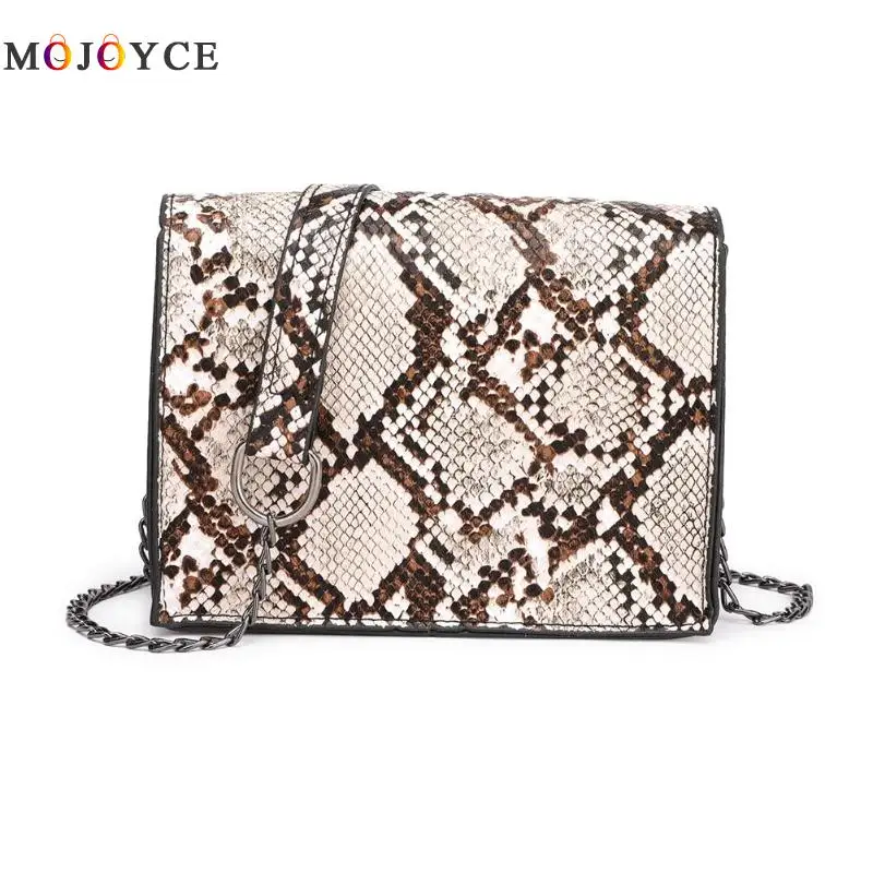 New Fashion Small Snake Print Flap Shoulder Bag Female PU Leather Chain Crossbody Bags for Women Size 17x13x7cm