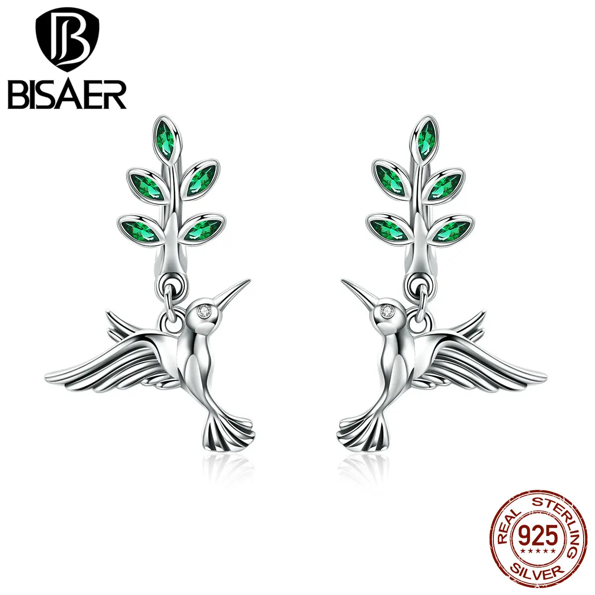 BISAER серебряные серьги для женщин 925 пробы серебряные весенние Колибри серьги-капли в форме птицы Brincos Mode Bijoux GXE464