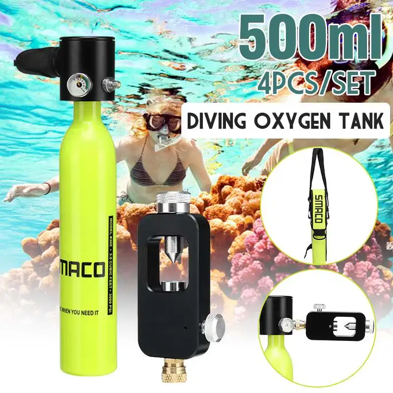 

500ML Diving Equipment Mini Scuba Diving Oxygen Breathing Tank Air Tank Hand Pump Oxygen Cylinder Tank Adapter Bag
