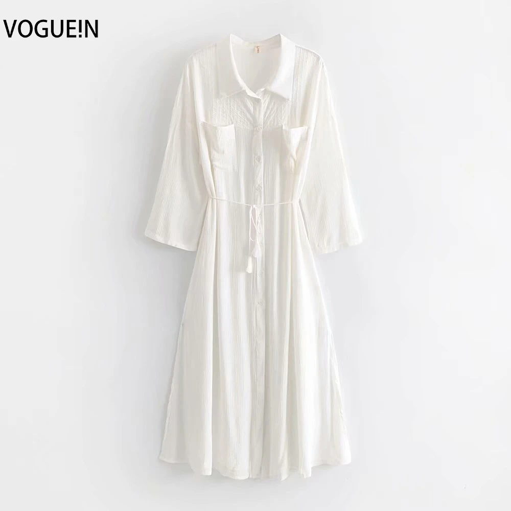 VOGUEIN новые женские пляжные Boho однотонные белые карманы сбоку разделение галстук