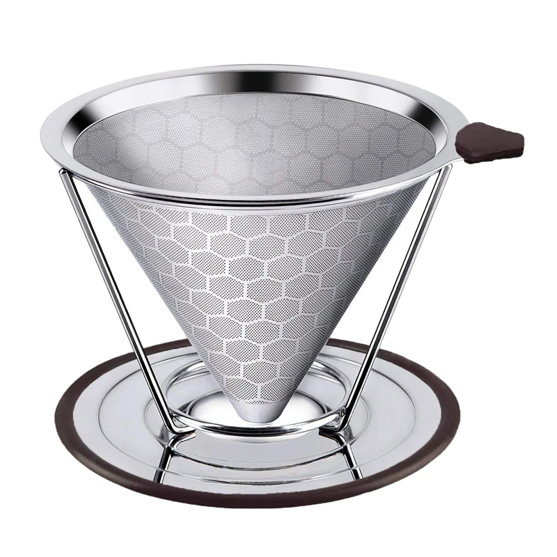 

Premium Stainless Steel Coffee Filter, Reusable Pour Over Coffee Dripper Cone With Non-slip Cup Stand , Paperless. Honeycomb D