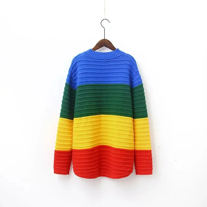 OLOEY Rainbow turtleneck sweaters women winter 2018 jumpers knitted clothes fashion striped oversized pullover female sale OLOEY Rainbow turtleneck sweaters women winter 2018 jumpers knitted clothes fashion striped oversized pullover female sale