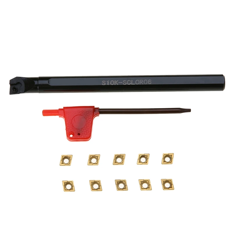 

1Pc S10K-Sclcr06 Boring Bar Tool Holder + 10Pcs Ccmt060204-Hm Carbide Inserts + Wrench For Lathe Turning Tool