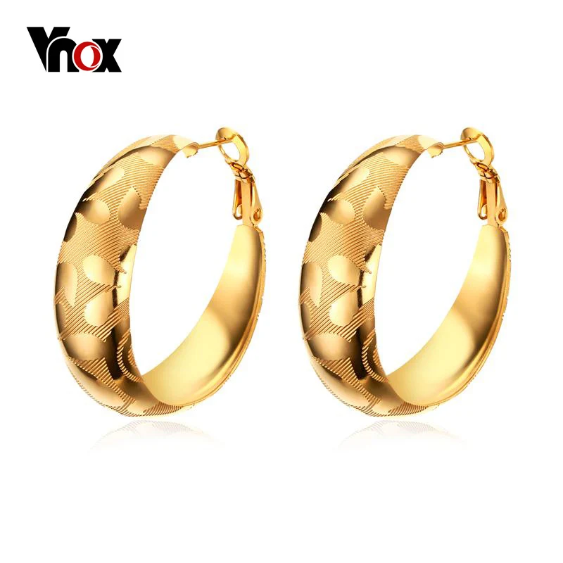 

Vnox Hoop Earrings Big Round Earrings for Women Brincos Unique Gold-color Large Earrings Jewelry Gift