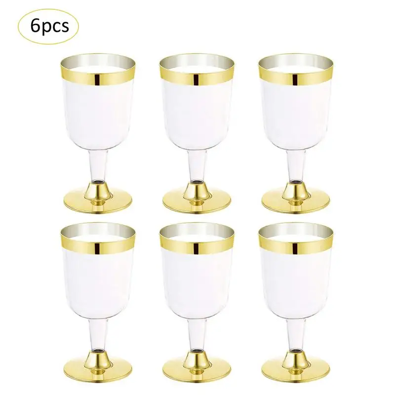 

6Pcs/Lot 190ML Disposable Silver Edge Phnom Penh Rose Gold Side Wine Glass Goblet for Wine Glass Ice Cream Party Supplies 40