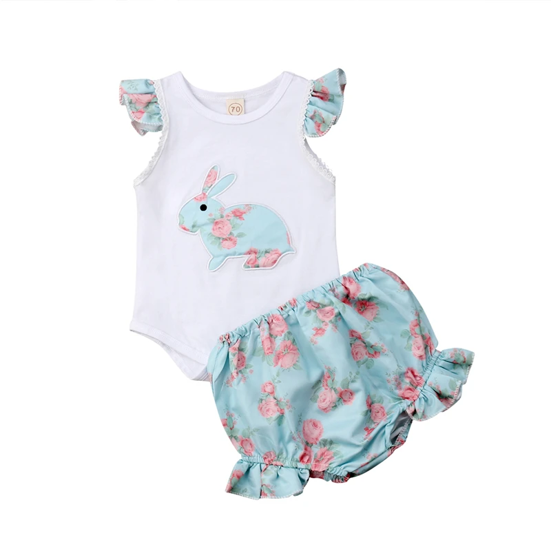 Baby Summer Clothes New Baby Gift Set Bunny Print Romper Floral Shorts Girls Clothing Set Cotton Newborn Clothes Infantil Menina