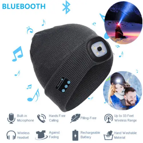 Модная теплая шапка Bluetooth со светодиодной подсветкой беспроводная умная