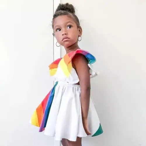 

Rainbow Striped Kids Baby Girl Romper Dress Ruffle Sleeve Dress Princess Party Dresses Fashion cute baby girl Cloth