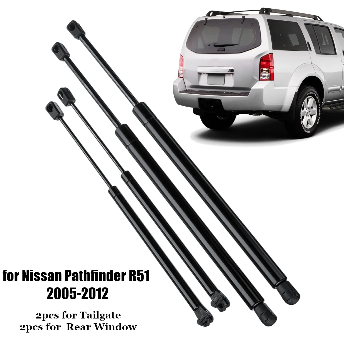 

4pcs Rear Window+Tailgate Boot Gas Struts Support For Nissan Pathfinder R51 2005-2012