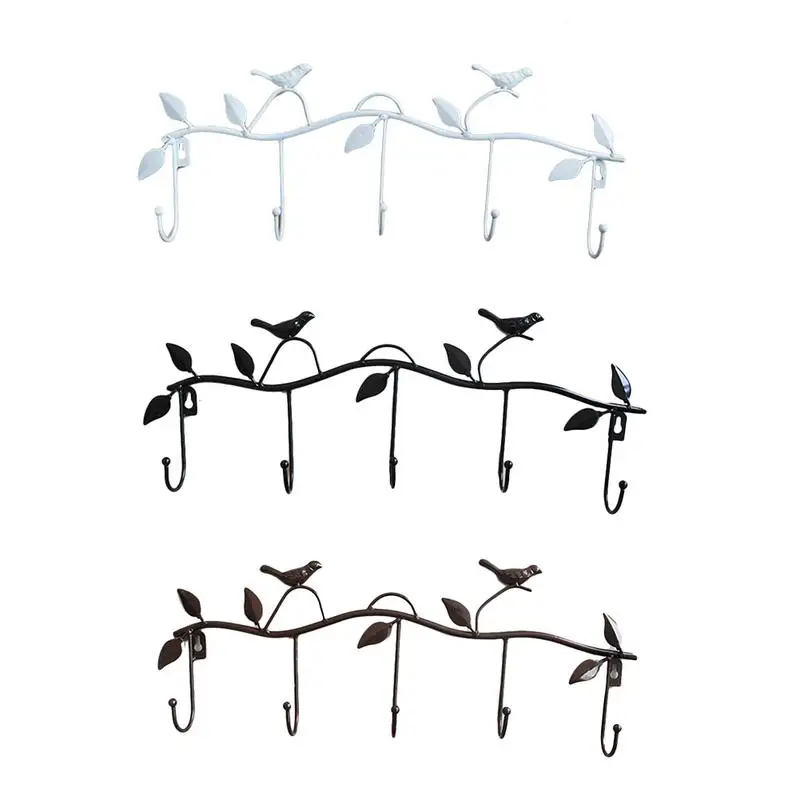 

5 Hooks Wrought Iron Bird Door Hook Rack Clothes Rack Robe Key Holder Door Mounted Hat Hanger Kitchen Wall Home Decoration