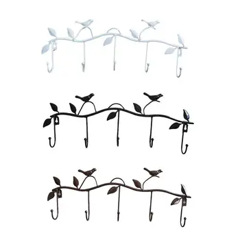 

5 Hooks Wrought Iron Bird Door Hook Rack Clothes Rack Robe Key Holder Door Mounted Hat Hanger Kitchen Wall Home Decoration