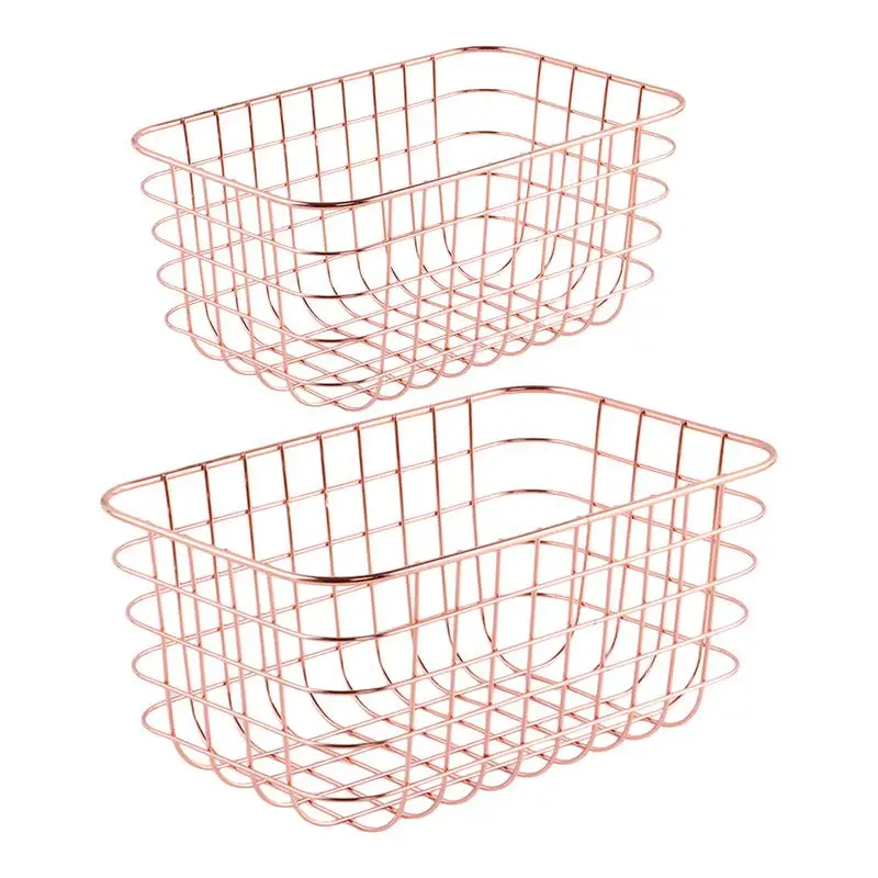 

Rose Gold Line Storage Basket Nordic Style Sturdy And Durable Fruit Book Sundries Storage Basket Home Desktop Decoration