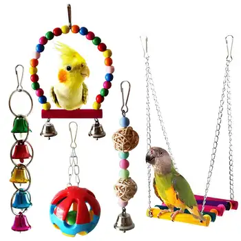 

5Pcs Bird Parrot Toys Hanging Bell Pet Bird Cage Hammock Swing Toy Hanging Toy For Small Parakeets Cockatiels, Conures, Ma