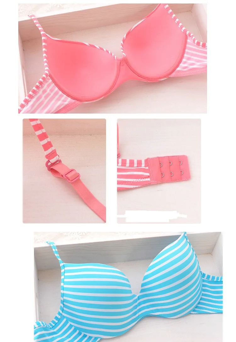 New 2014 cotton striped seamless push up thin cup lingerie set for girl cute and comfortable bra underwear set()