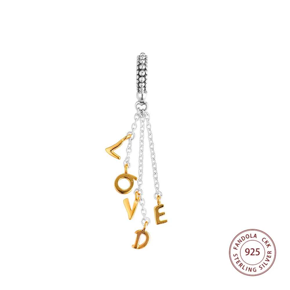 

NEW 100% 925 Sterling Silver Shine Loved Script Beads for Jewelry Making Fits Women Charms Silver 925 Original Bracelet Necklace