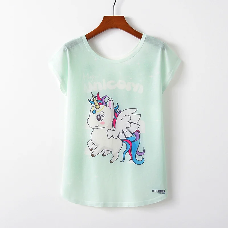 

KaiTingu Spring Summer Women T Shirt Novelty Harajuku Kawaii Cute Style Unicorn Print T-shirt New Short Sleeve Tops Size M L XL