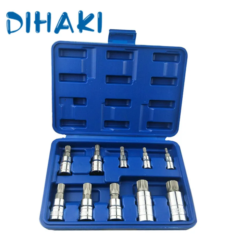 

10 Pcs/Set Sockets Set 1/4" 3/8" 1/2" Triple Square Spline Bit Socket Set For Tamper-Proof Lug Nuts Sleeve Wrench Set