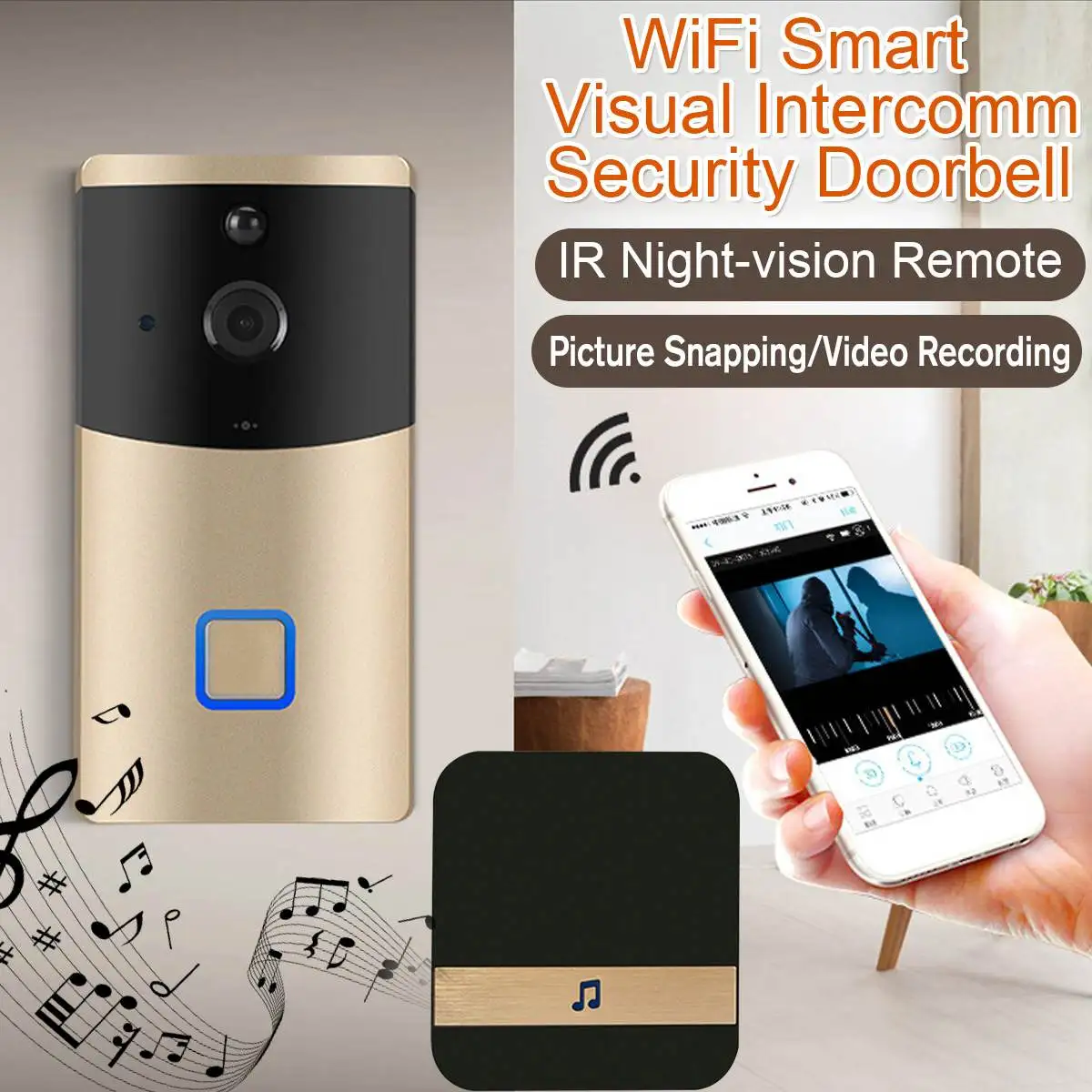 

Smart Wireless WiFi 1080P Security Eye Door Bell Visual Recording Remote Home Monitor Night Vision Intercom Phone Call Doorbell
