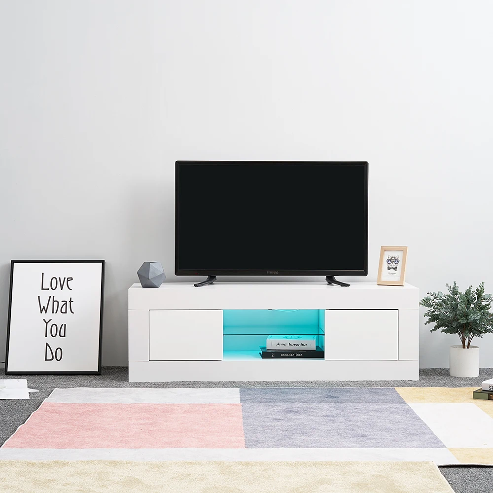Panana TV Cabinet Unit Storage With LED Light High Gloss Front Doors Shelf TV Stand Livingroom Home Entertainment Furniture
