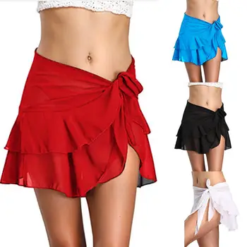 

Summer Women Skirts 2018 Chiffon Beach Cover up Sarong Wear Ruffle Wrap Beach Short Skirts