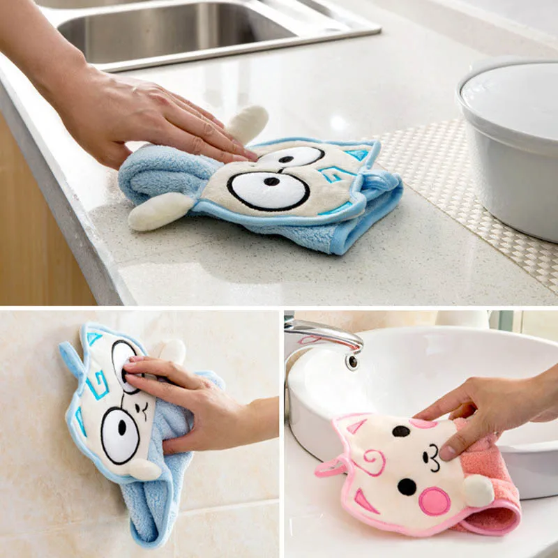 Hand Face Wipe Towel Hand Towel Bathroom Accessories Soft Cute Cartoon Washcloths Handkerchief Terylene Dishcloths