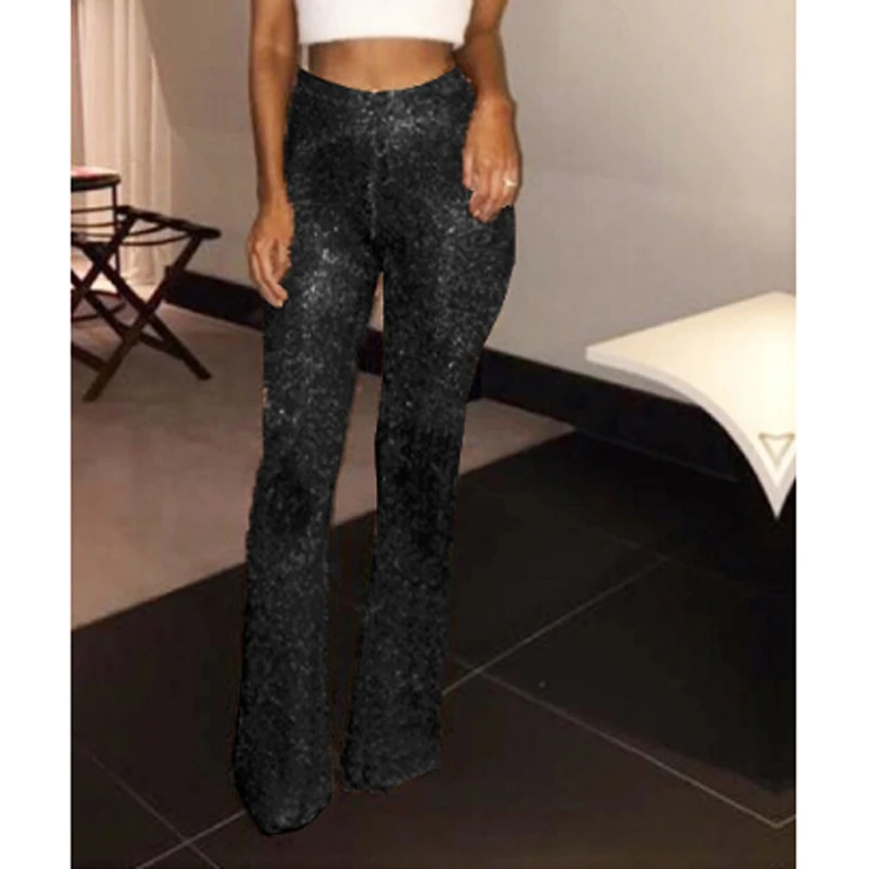 تألق بناطيل مثيرة Clubwear المرأة جرس أسفل السراويل الطويلة الترتر عالية مخصر Clubwear حزب حك السراويل تألق بناطيل مثيرة Clubwear المرأة جرس أسفل السراويل الطويلة الترتر عالية مخصر Clubwear حزب حك السراويل