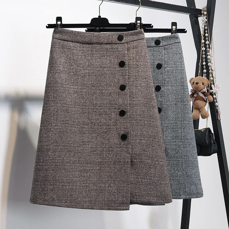 

2019 Limited Special Offer Lolita Skirt Knee-length Skirt Single Brested Cotton Linen England Style Plaid Straight Empire Waist