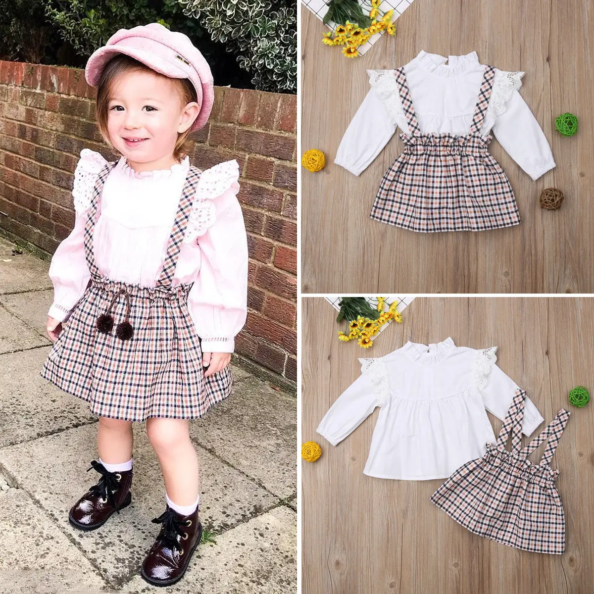 2pcs Toddler Kids Baby Girl Clothes Set Fashion Long Sleeve Lace Tops